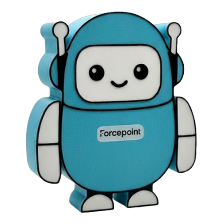 Small Gift Box, a custom 3D-printed gift box shaped like the Forcepoint robot mascot