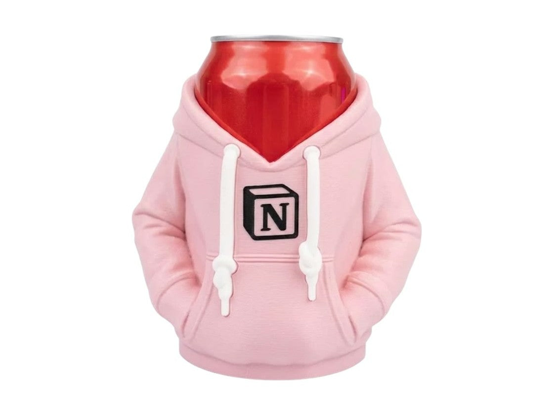 Can Holder, 3D-printed hoodie-shaped can koozie with vinyl logo