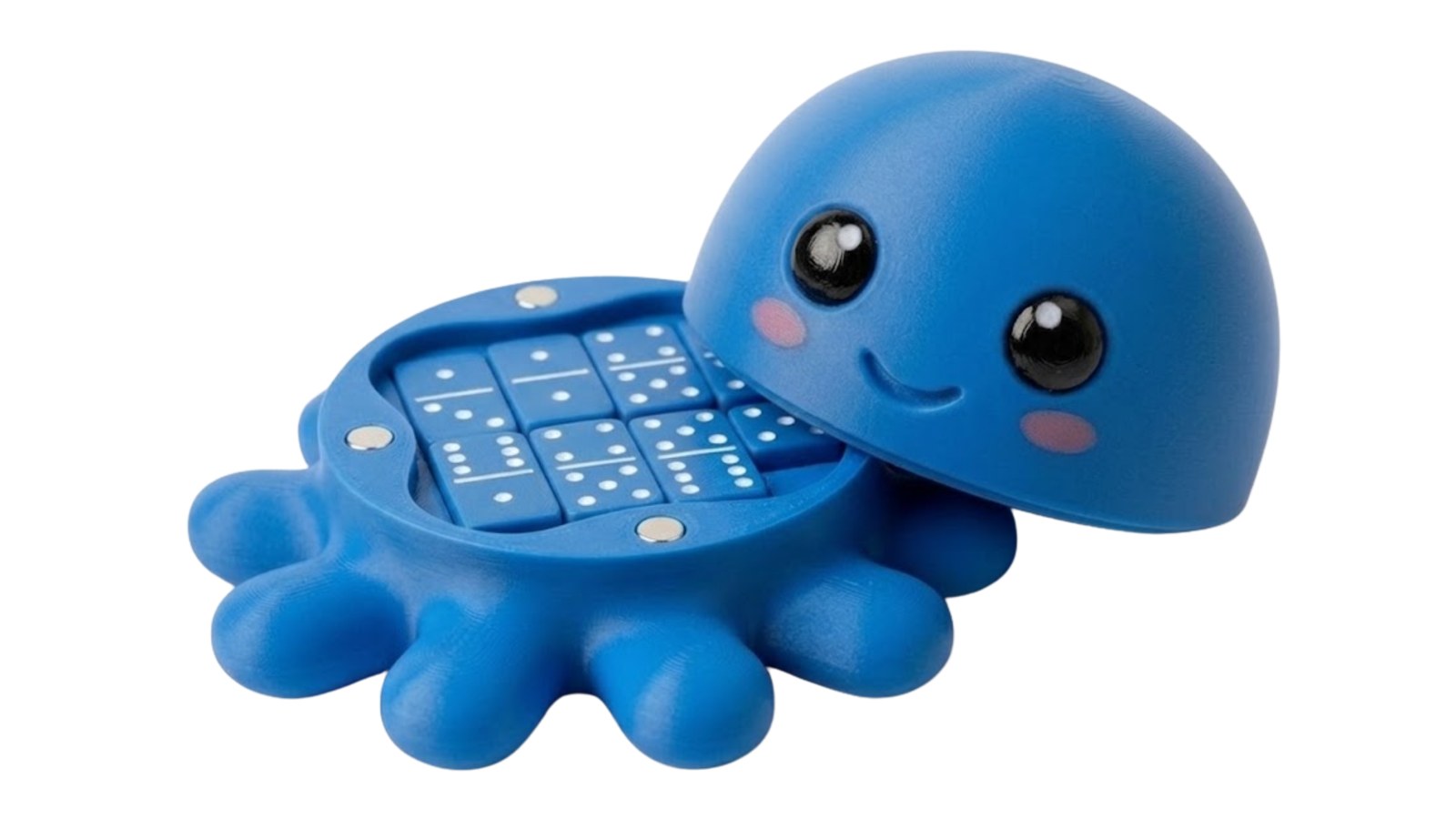 Mascot Dominoes, 28-piece domino set with mascot-shaped box and magnetic lid