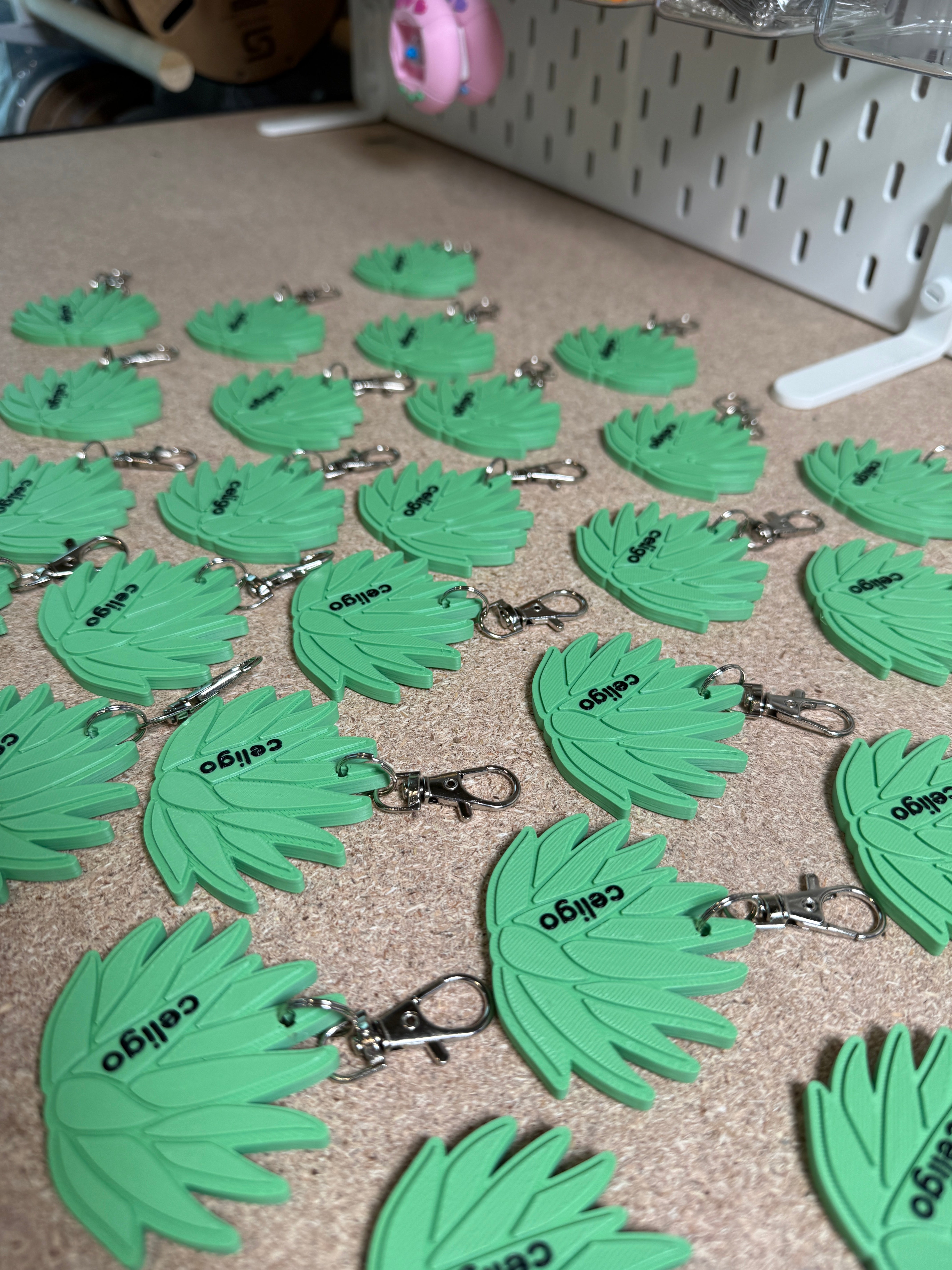 Custom agave-leaf silhouette NFC keychains for Celigo.Custom Silhouette NFC Tags