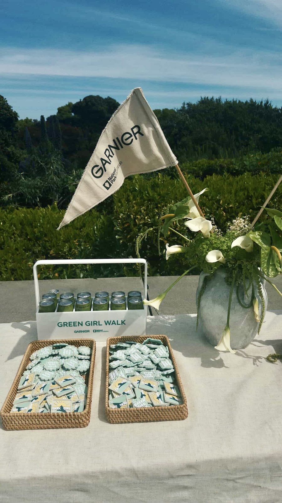 Custom 3D printed branded swag by The Bear Bar — portfolio example 113: Pins on display at Garnier's Green Girl Walk event in San Francisco, in collaboration with the National Parks Foundation.