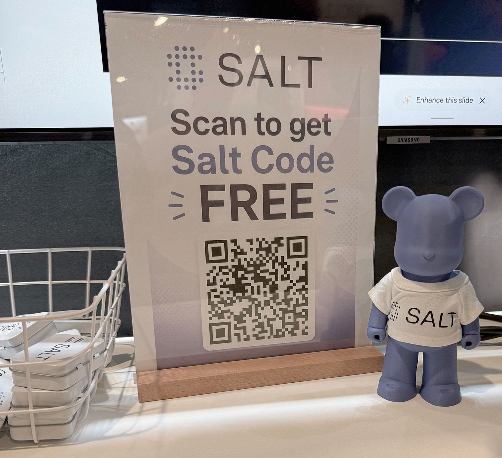 Custom 3D printed branded swag by The Bear Bar — portfolio example 116: Salt Security booth at Gartner SRM with a branded Bear Bar bear and shirt.